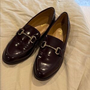 J. Crew Dark Maroon Loafers with Gold Buckle - size 10